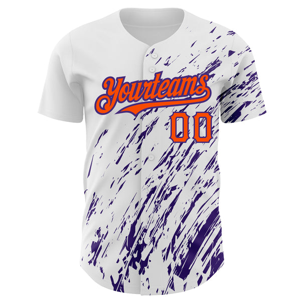 Custom White Orange-Purple 3D Pattern Design Abstract Splash Authentic Baseball Jersey