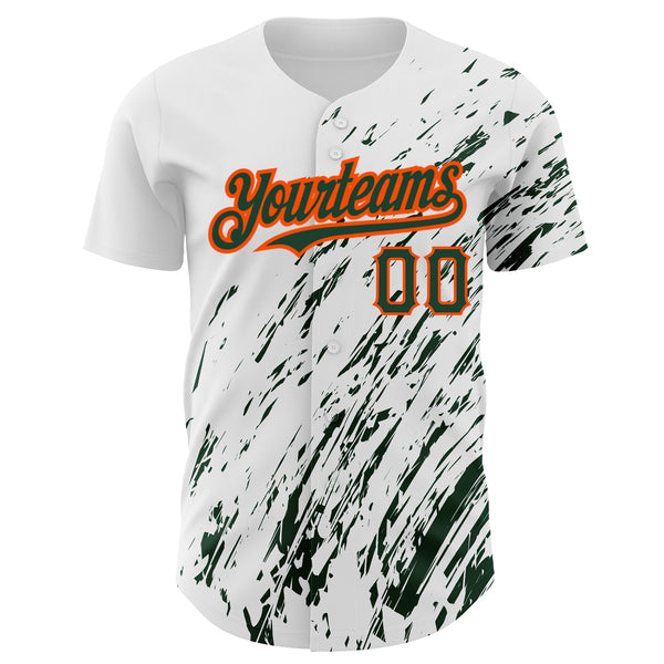 Custom White Green-Orange 3D Pattern Design Abstract Splash Authentic Baseball Jersey