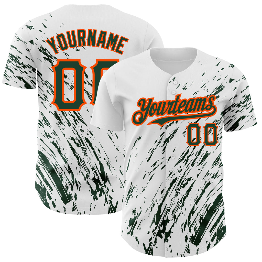 Custom White Green-Orange 3D Pattern Design Abstract Splash Authentic Baseball Jersey