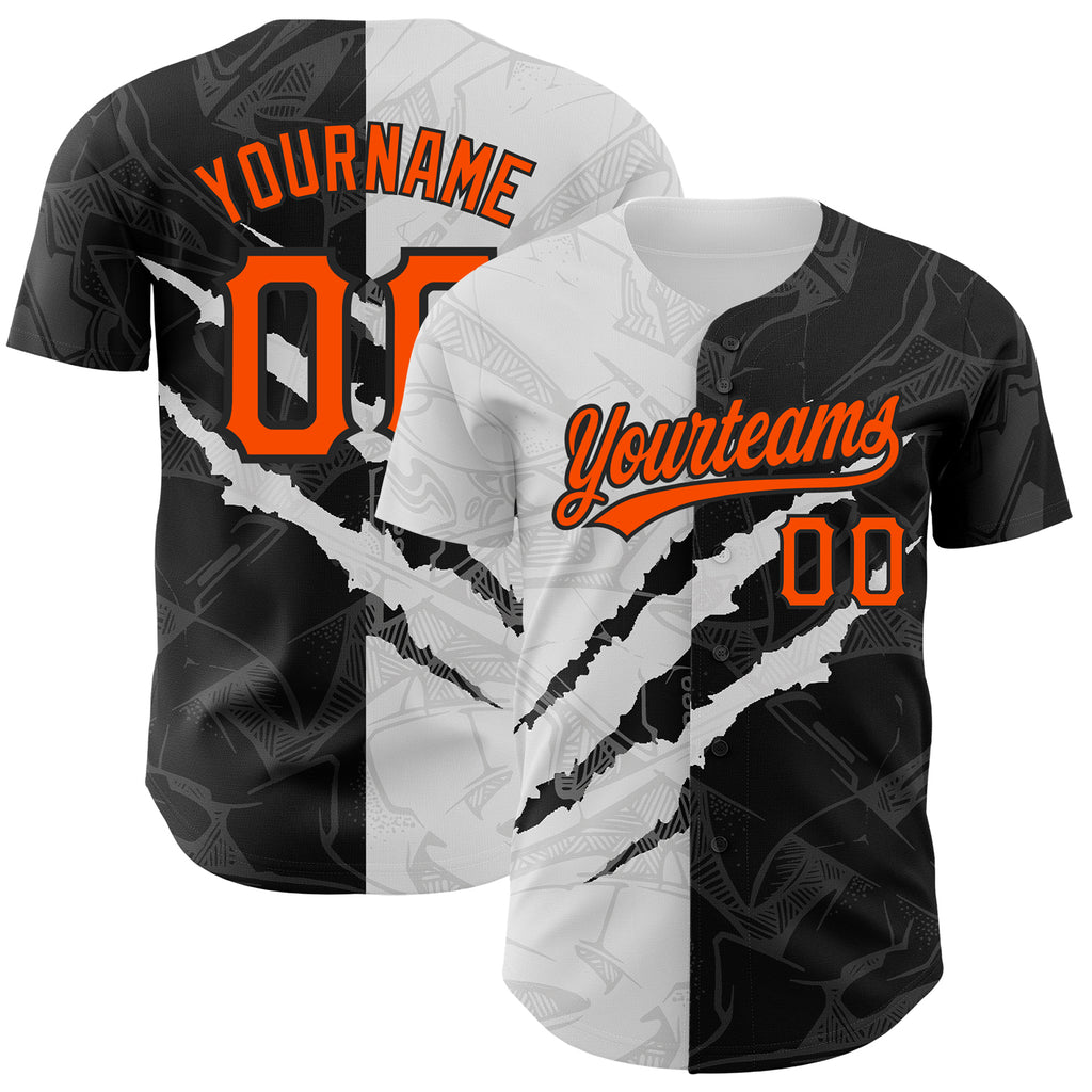 Custom Graffiti Pattern Orange-Black 3D Scratch Authentic Baseball Jersey