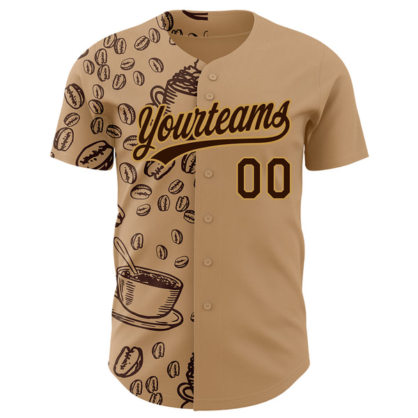 Custom Brown Old Gold 3D Pattern Design International Coffee Day Authentic Baseball Jersey