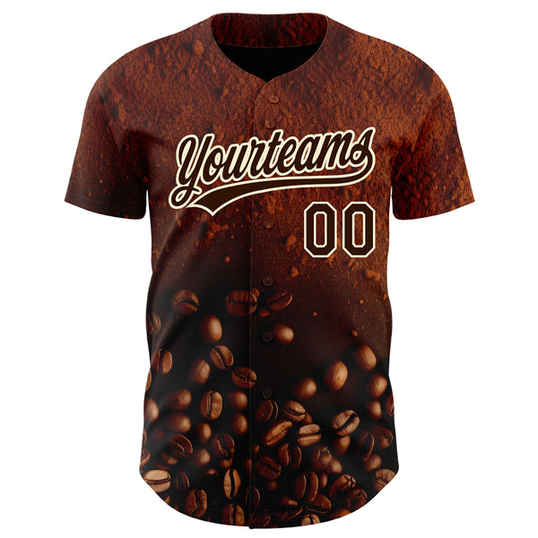 Custom Brown Cream 3D Pattern Design International Coffee Day Authentic Baseball Jersey