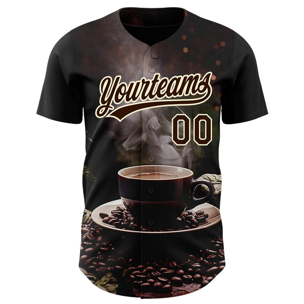 Custom Black Brown Cream 3D Pattern Design International Coffee Day Authentic Baseball Jersey