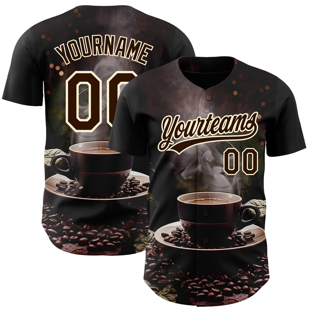Custom Black Brown Cream 3D Pattern Design International Coffee Day Authentic Baseball Jersey
