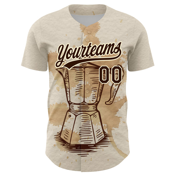 Custom Cream Brown 3D Pattern Design Vintage Coffee Maker Authentic Baseball Jersey