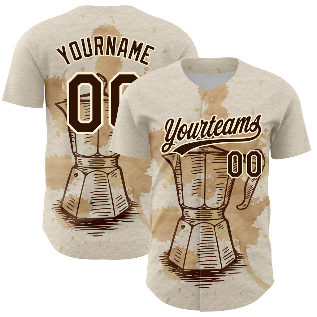 Custom Cream Brown 3D Pattern Design Vintage Coffee Maker Authentic Baseball Jersey