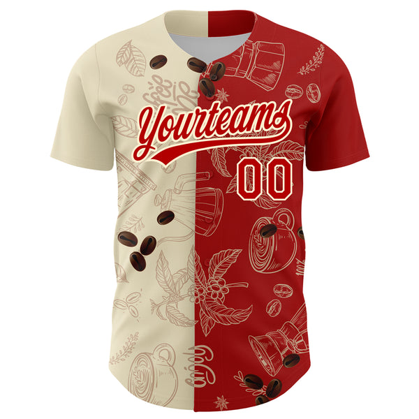 Custom Cream Red 3D Pattern Design International Coffee Day Authentic Baseball Jersey