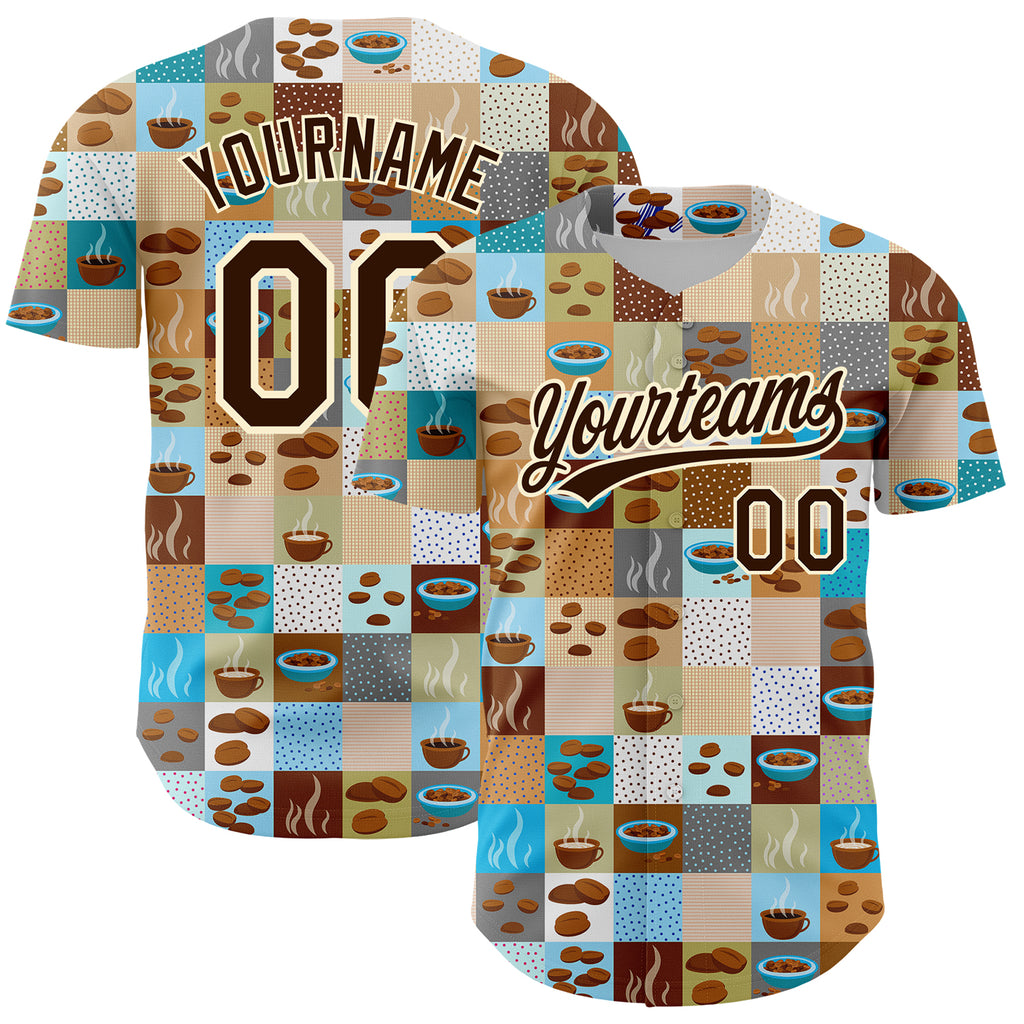 Custom Brown Cream 3D Pattern Design International Coffee Day Authentic Baseball Jersey