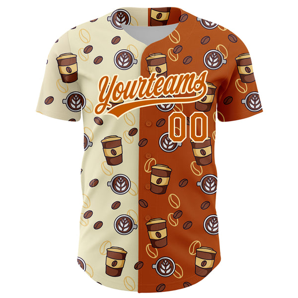 Custom Cream Texas Orange 3D Pattern Design International Coffee Day Authentic Baseball Jersey