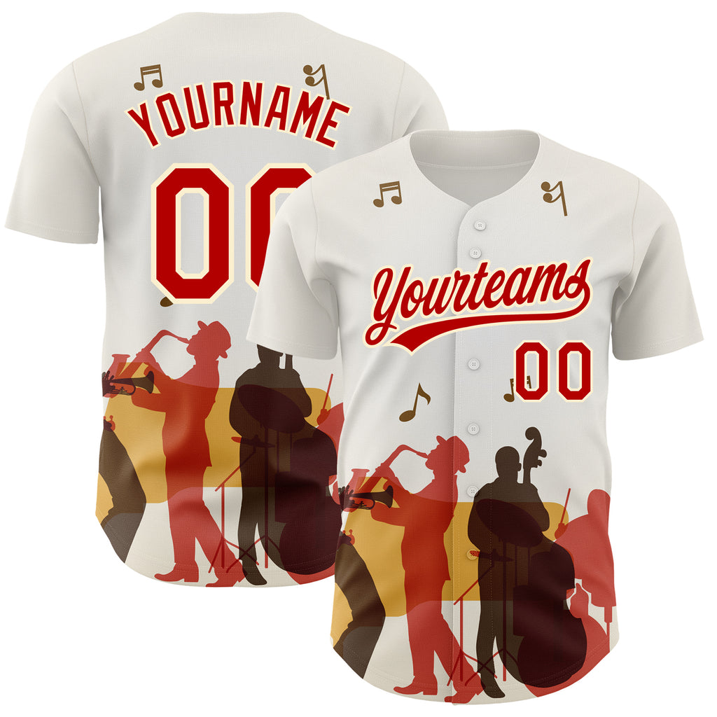 Custom White Red-Cream 3D Pattern Design International Jazz Day Authentic Baseball Jersey