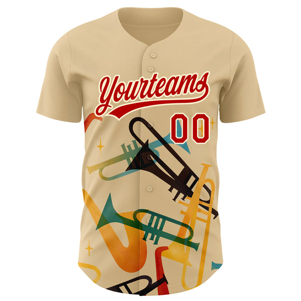 Custom Cream Red 3D Pattern Design International Jazz Day Authentic Baseball Jersey