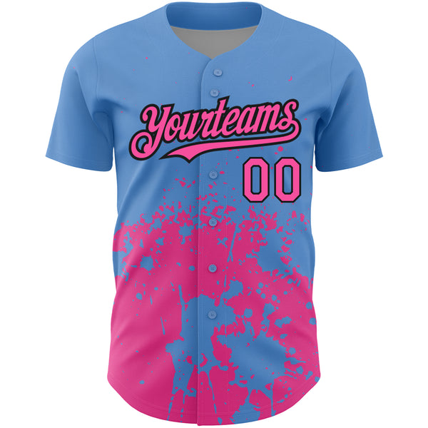 Custom Light Blue Pink-Black 3D Pattern Design Abstract Splash Grunge Art Authentic Baseball Jersey