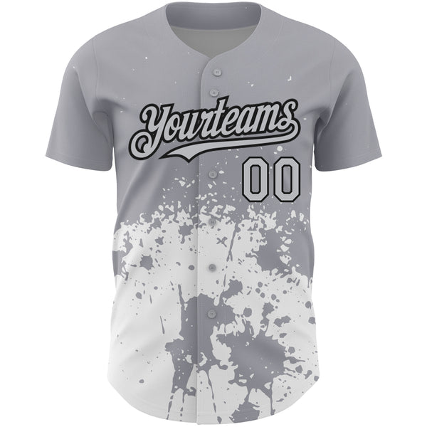 Custom Gray Black-White 3D Pattern Design Abstract Splash Grunge Art Authentic Baseball Jersey