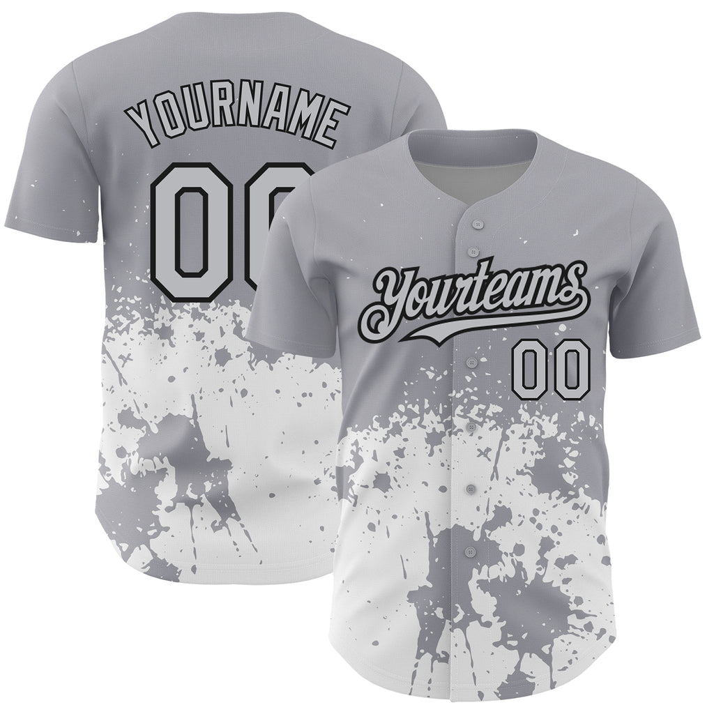 Custom Gray Black-White 3D Pattern Design Abstract Splash Grunge Art Authentic Baseball Jersey