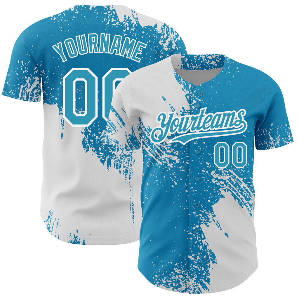 Custom Panther Blue White 3D Pattern Design Abstract Brush Stroke Authentic Baseball Jersey