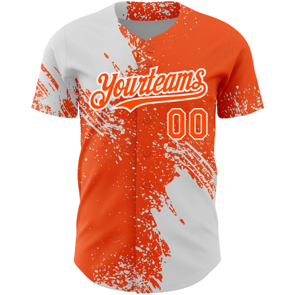 Custom Orange White 3D Pattern Design Abstract Brush Stroke Authentic Baseball Jersey