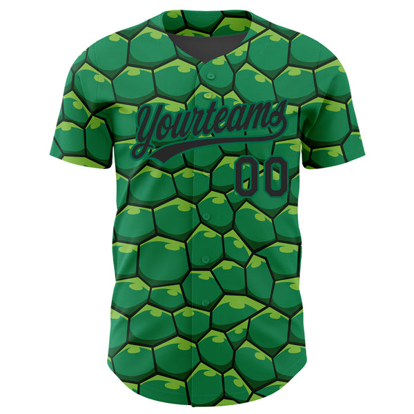 Custom Kelly Green Black 3D Pattern Design Turtle Shell Authentic Baseball Jersey
