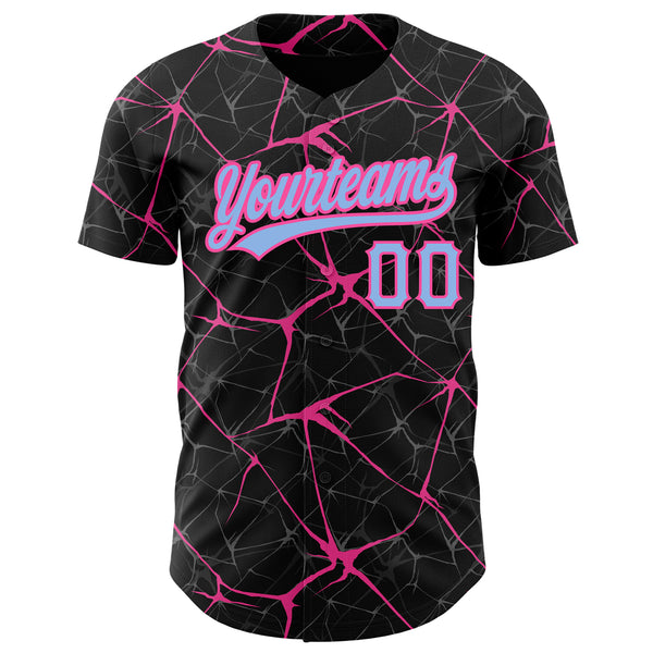 Custom Black Light Blue-Pink 3D Pattern Design Abstract Network Authentic Baseball Jersey