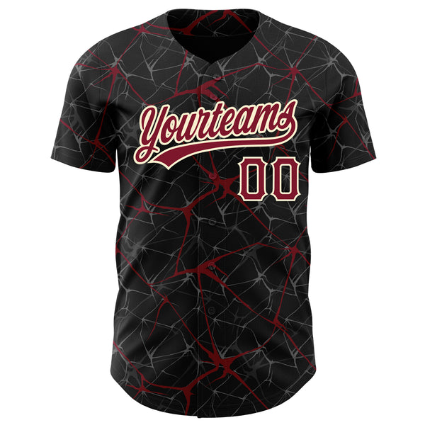 Custom Black Crimson-Cream 3D Pattern Design Abstract Network Authentic Baseball Jersey