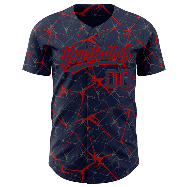 Custom Navy Red 3D Pattern Design Abstract Network Authentic Baseball Jersey