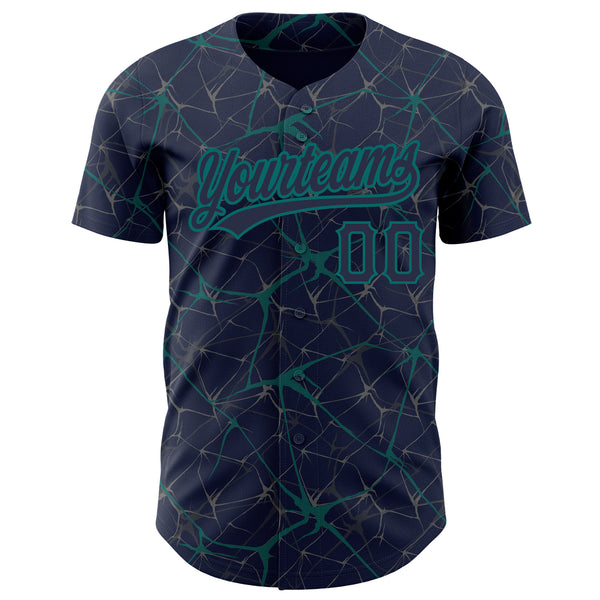 Custom Navy Teal 3D Pattern Design Abstract Network Authentic Baseball Jersey