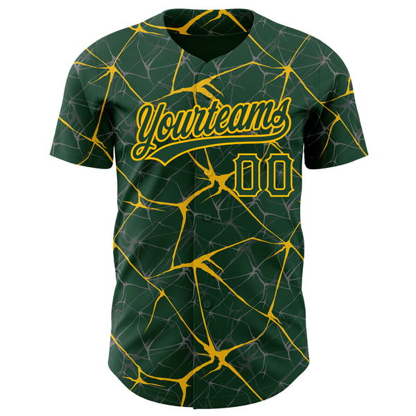 Custom Green Gold 3D Pattern Design Abstract Network Authentic Baseball Jersey
