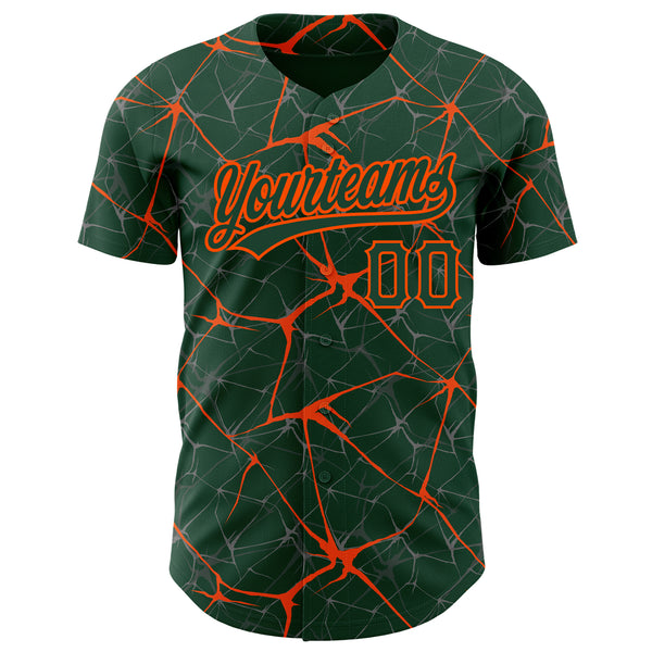 Custom Green Orange 3D Pattern Design Abstract Network Authentic Baseball Jersey
