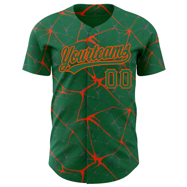 Custom Kelly Green Orange 3D Pattern Design Abstract Network Authentic Baseball Jersey
