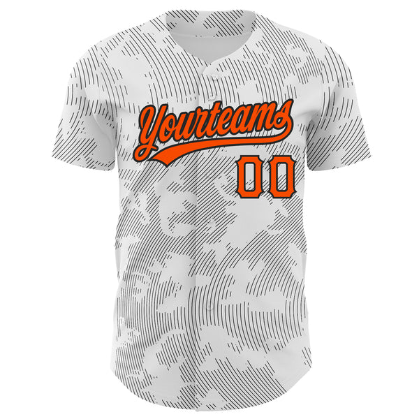 Custom White Orange-Black 3D Pattern Design Curve Lines Authentic Baseball Jersey
