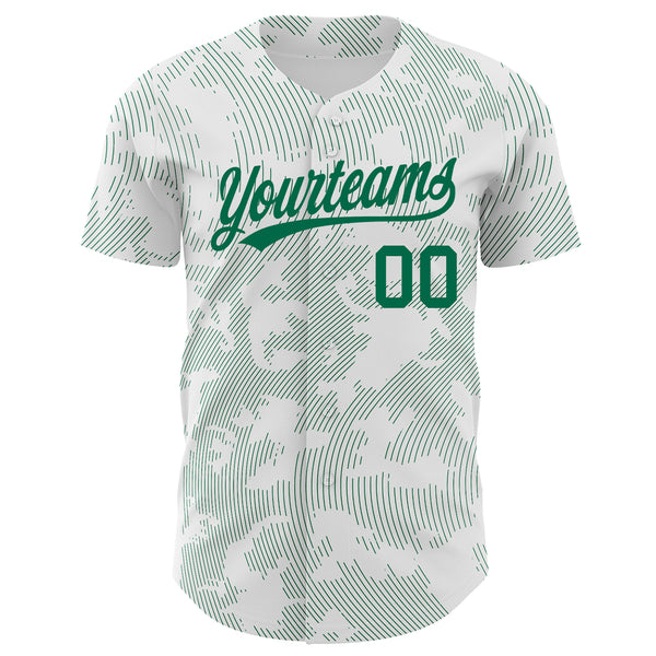 Custom White Kelly Green 3D Pattern Design Curve Lines Authentic Baseball Jersey