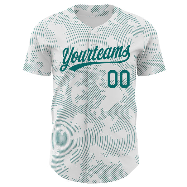 Custom White Teal 3D Pattern Design Curve Lines Authentic Baseball Jersey