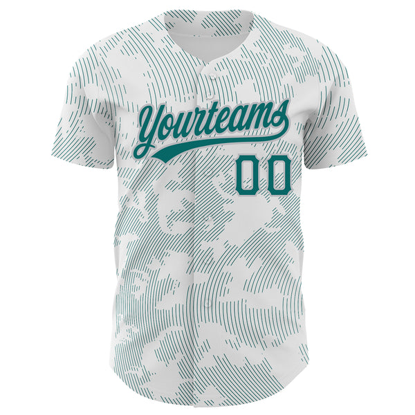 Custom White Teal-Gray 3D Pattern Design Curve Lines Authentic Baseball Jersey
