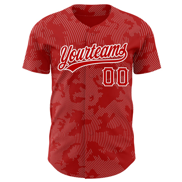 Custom Red White 3D Pattern Design Curve Lines Authentic Baseball Jersey