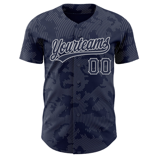 Custom Navy Gray 3D Pattern Design Curve Lines Authentic Baseball Jersey