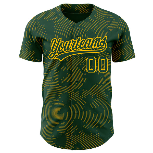 Custom Green Gold 3D Pattern Design Curve Lines Authentic Baseball Jersey
