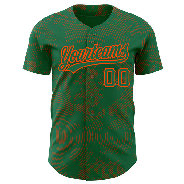 Custom Kelly Green Orange 3D Pattern Design Curve Lines Authentic Baseball Jersey