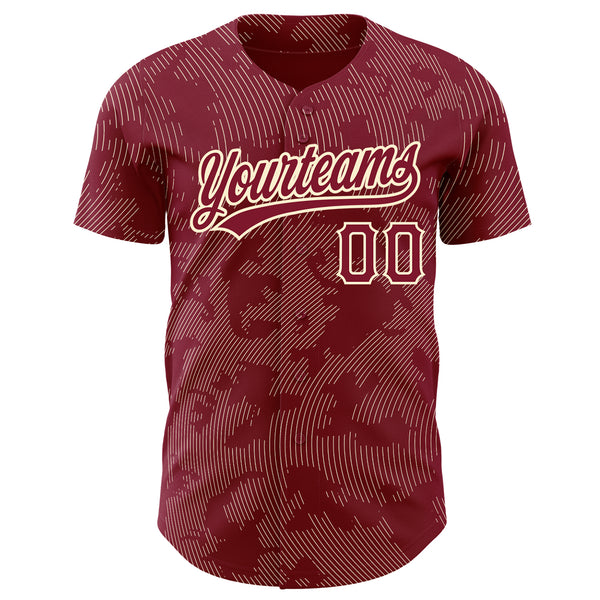 Custom Crimson Cream 3D Pattern Design Curve Lines Authentic Baseball Jersey