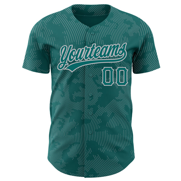 Custom Teal Gray 3D Pattern Design Curve Lines Authentic Baseball Jersey