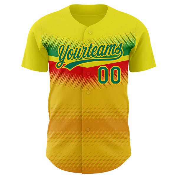 Custom Yellow Kelly Green 3D Pattern Design Abstract Vibe Dots Authentic Baseball Jersey