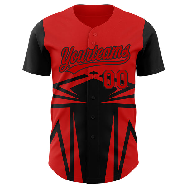 Custom Red Black 3D Pattern Design Side Sharp Edges Authentic Baseball Jersey
