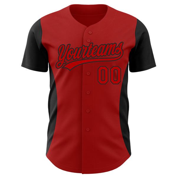 Custom Red Black 3D Pattern Design Side Stripes Authentic Baseball Jersey