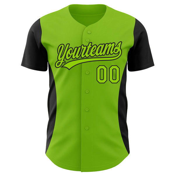 Custom Neon Green Black 3D Pattern Design Side Stripes Authentic Baseball Jersey