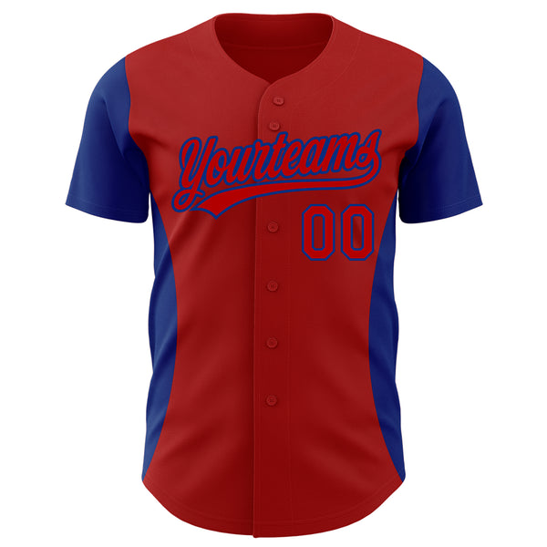 Custom Red Royal 3D Pattern Design Side Stripes Authentic Baseball Jersey