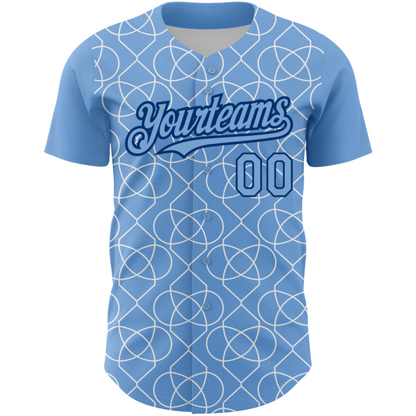 Custom Light Blue Black-White 3D Pattern Design Arabesque Shape Authentic Baseball Jersey