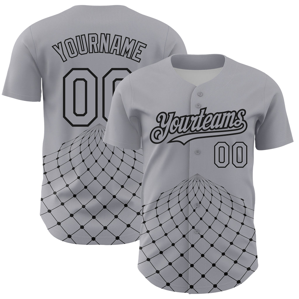 Custom Gray Black 3D Pattern Design Geometric Grid Authentic Baseball Jersey