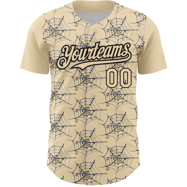 Custom Cream Black 3D Pattern Design Spider Web Authentic Baseball Jersey