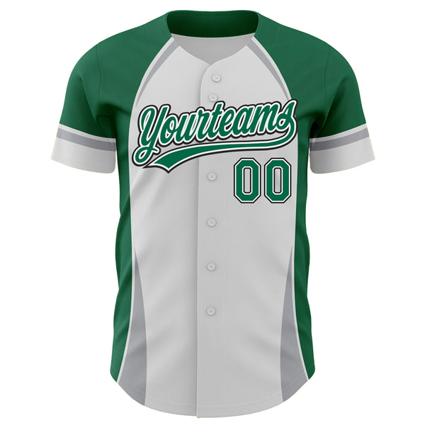 Custom White Kelly Green Gray-Black 3D Pattern Design Curve Solid Authentic Baseball Jersey