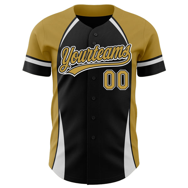 Custom Black Old Gold-White 3D Pattern Design Curve Solid Authentic Baseball Jersey