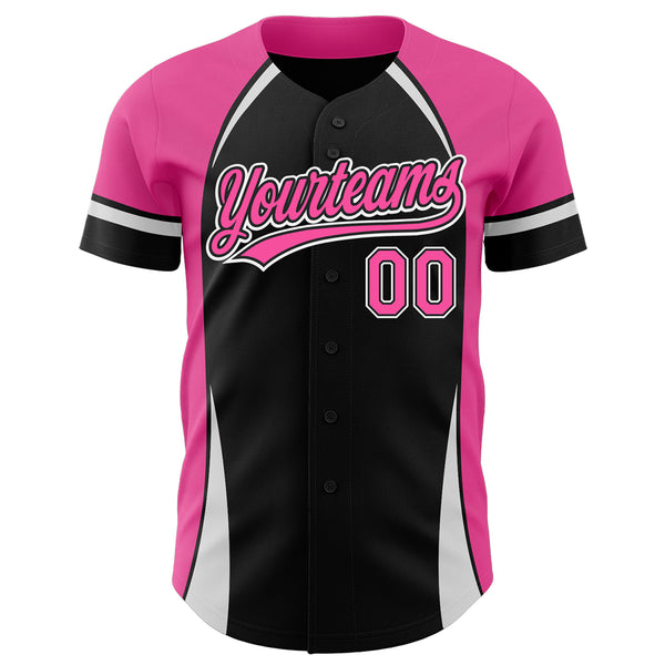 Custom Black Pink-White 3D Pattern Design Curve Solid Authentic Baseball Jersey