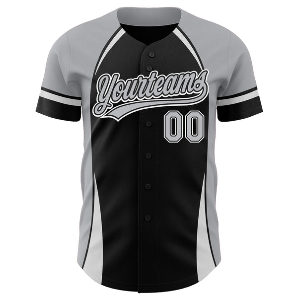 Custom Black Gray-White 3D Pattern Design Curve Solid Authentic Baseball Jersey